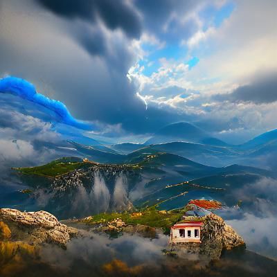 Dramatic Greece Mountain View as Matte Painting