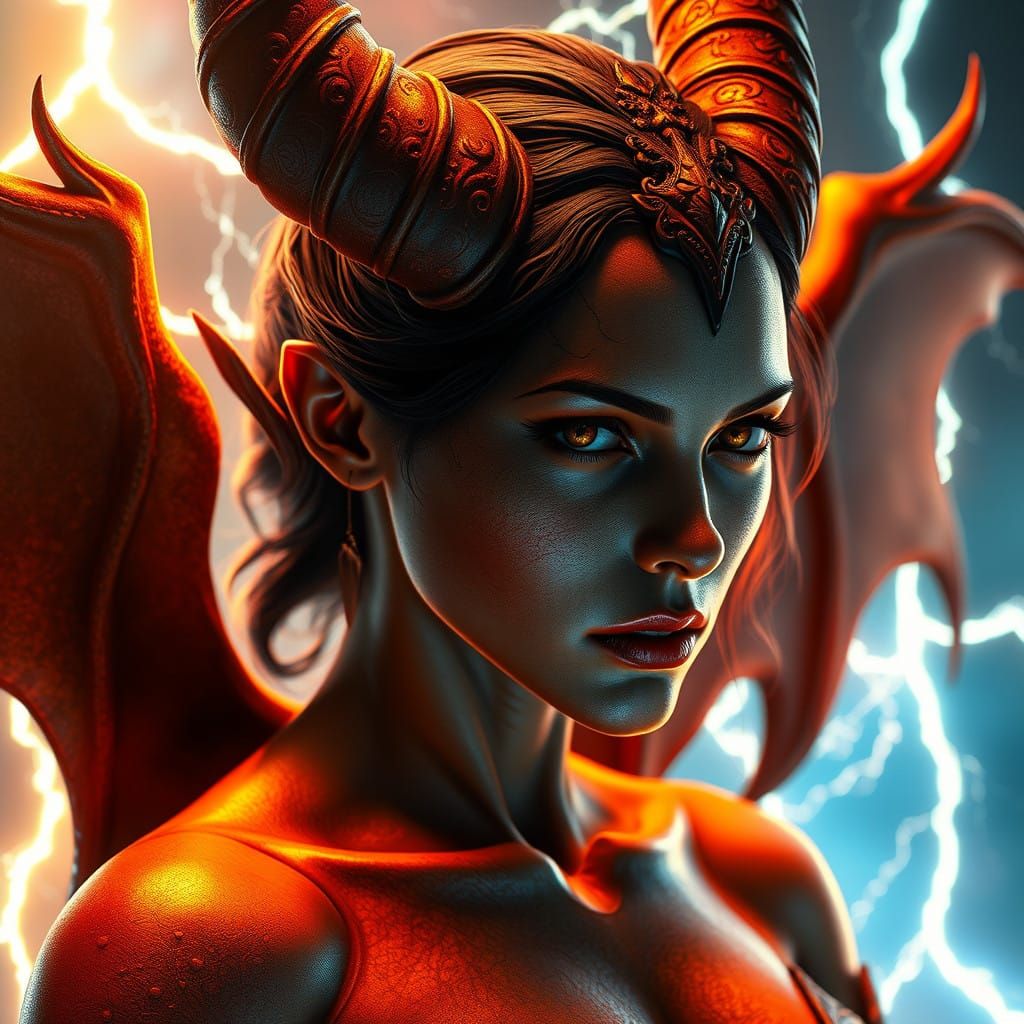 Ethereal Fallen Devil in Tempestuous Lighting