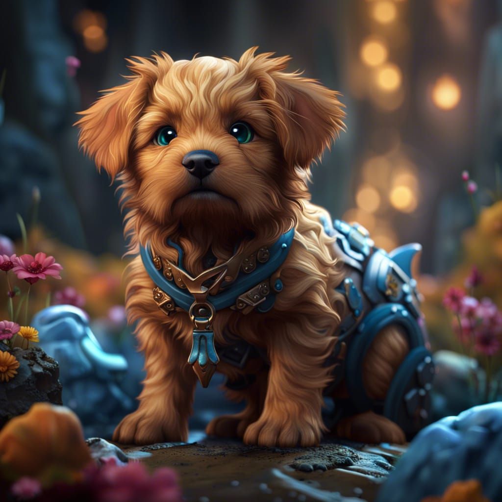 Cute Puppy in Detailed Matte Painting Style