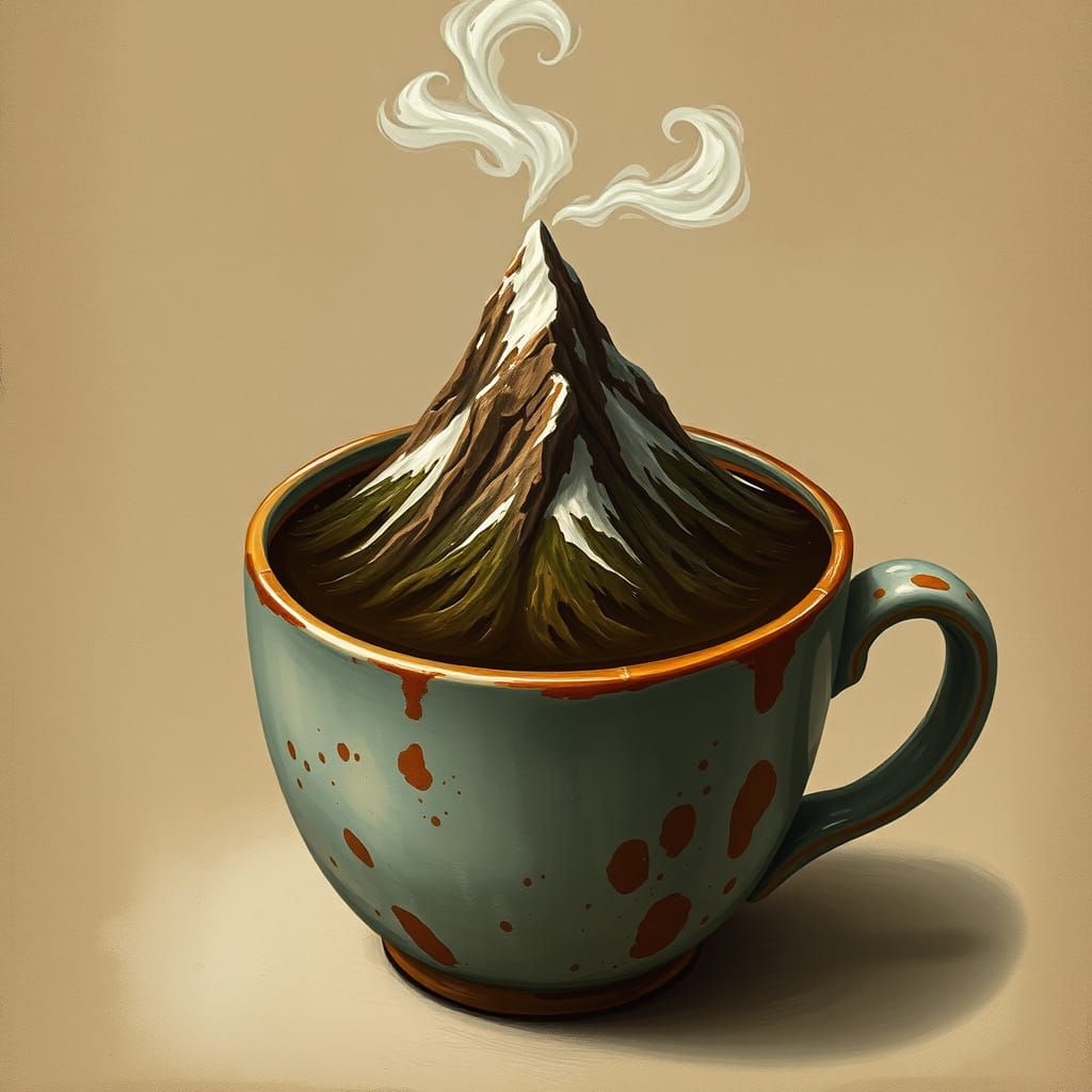 Mountain Coffee Cup in Folk Art Style
