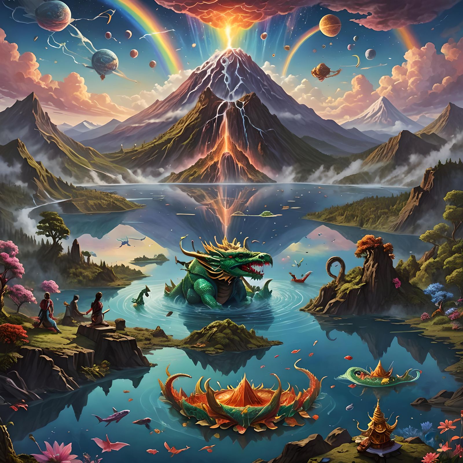 Heart Lake Dragon with Kali in Surrealist Style