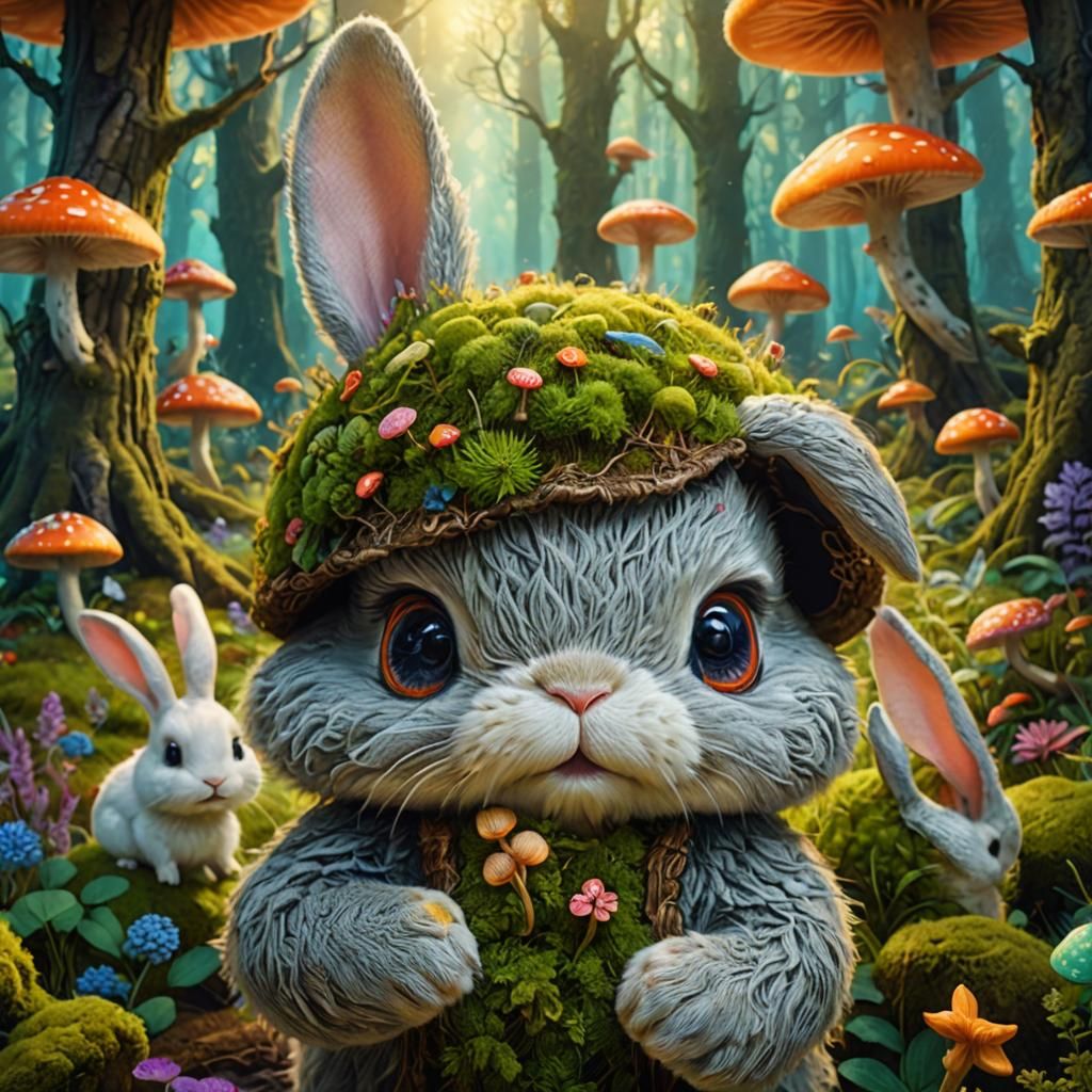 Whimsical Forest: Rabbits in a Fantasy Landscape