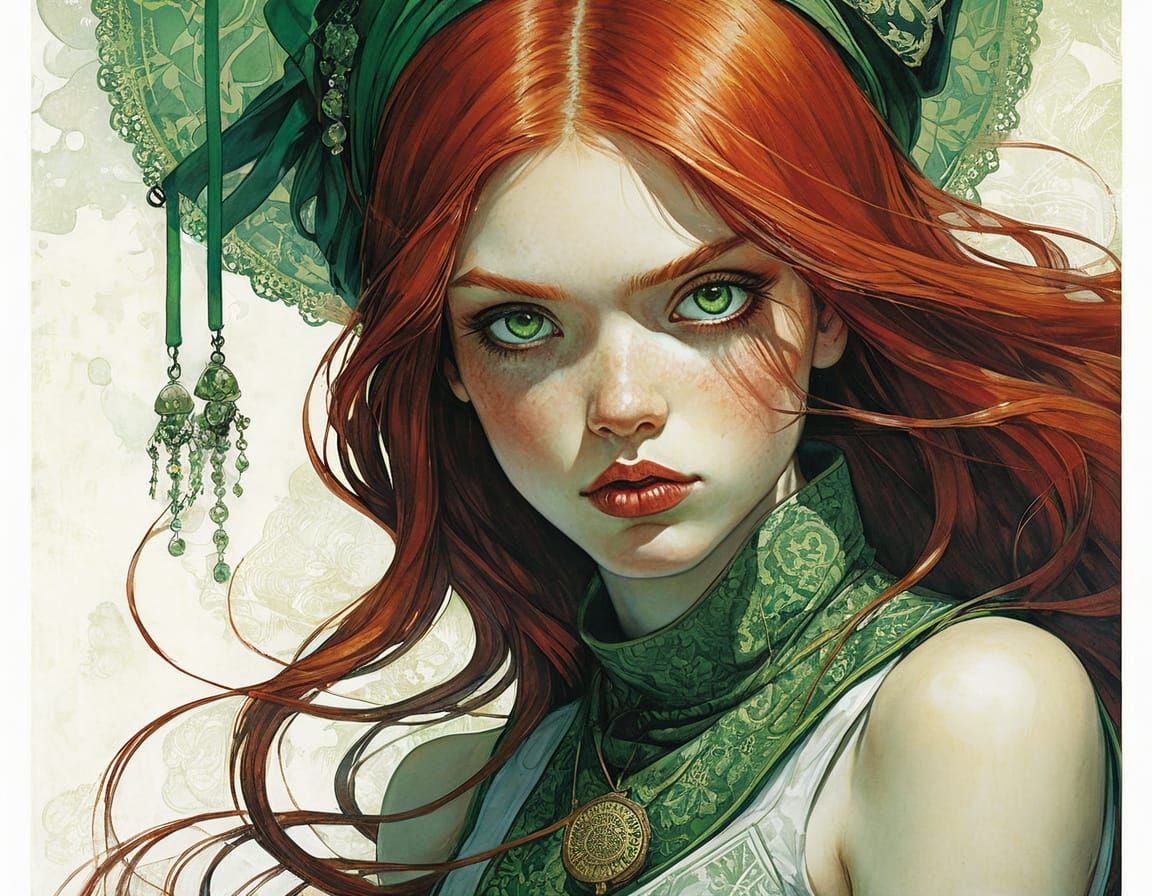 Woman With Red Hair And Green Eyes