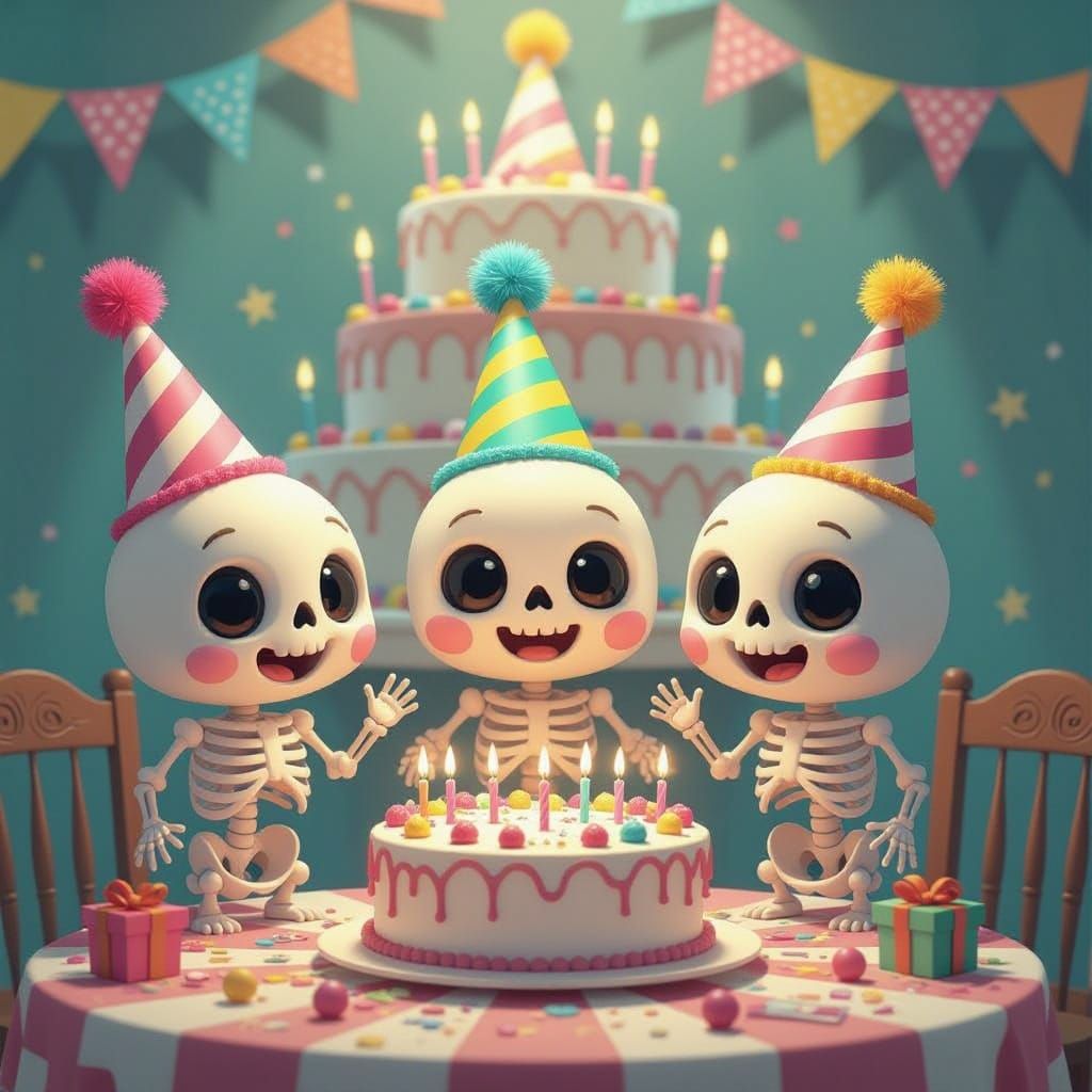 Sanrio Skeletons Celebrate with Gigantic Birthday Cake
