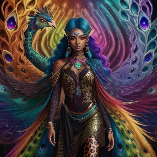 Woman with Dragon Scales and Peacock Hair