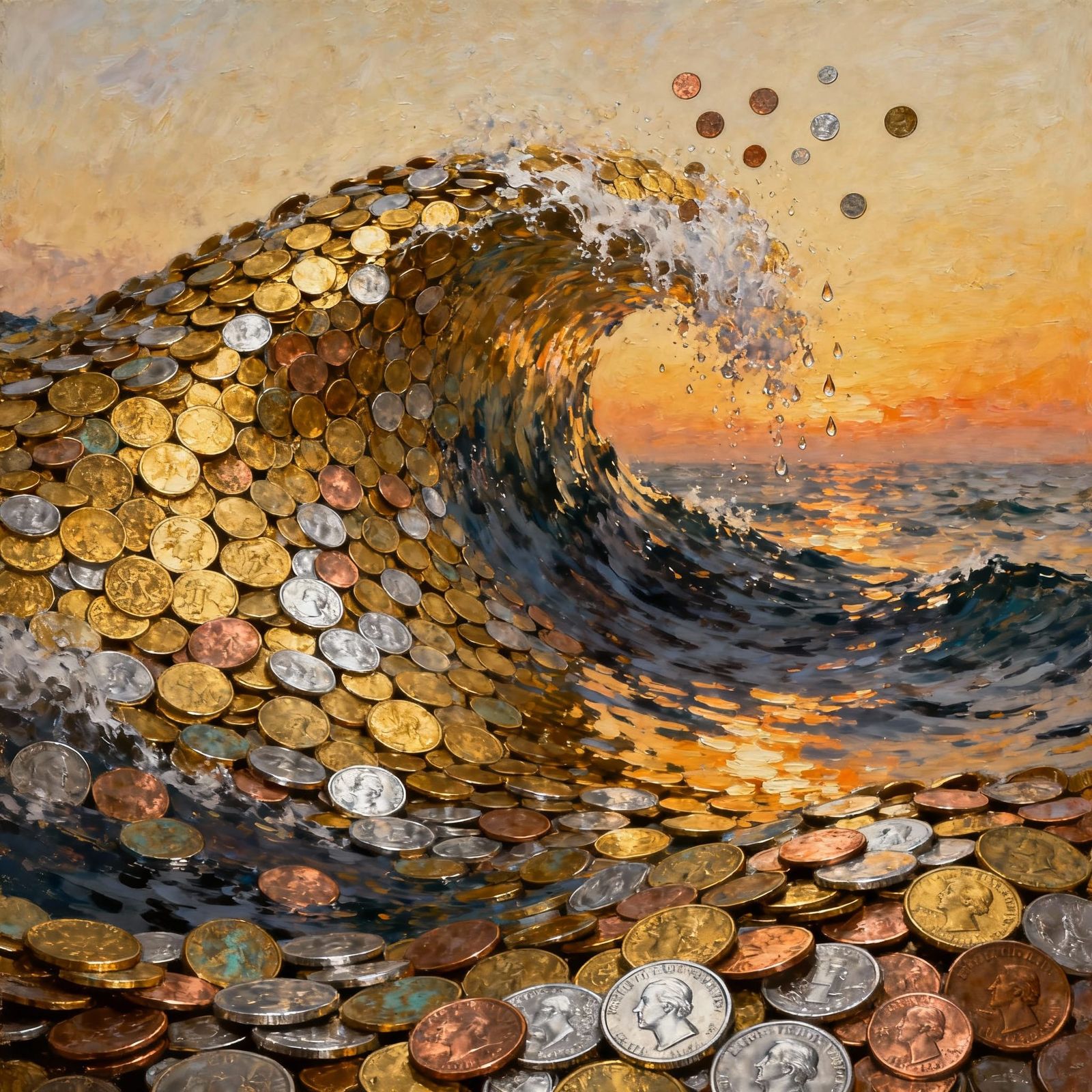 Monet-Style Seascape of Gold and Silver Coins
