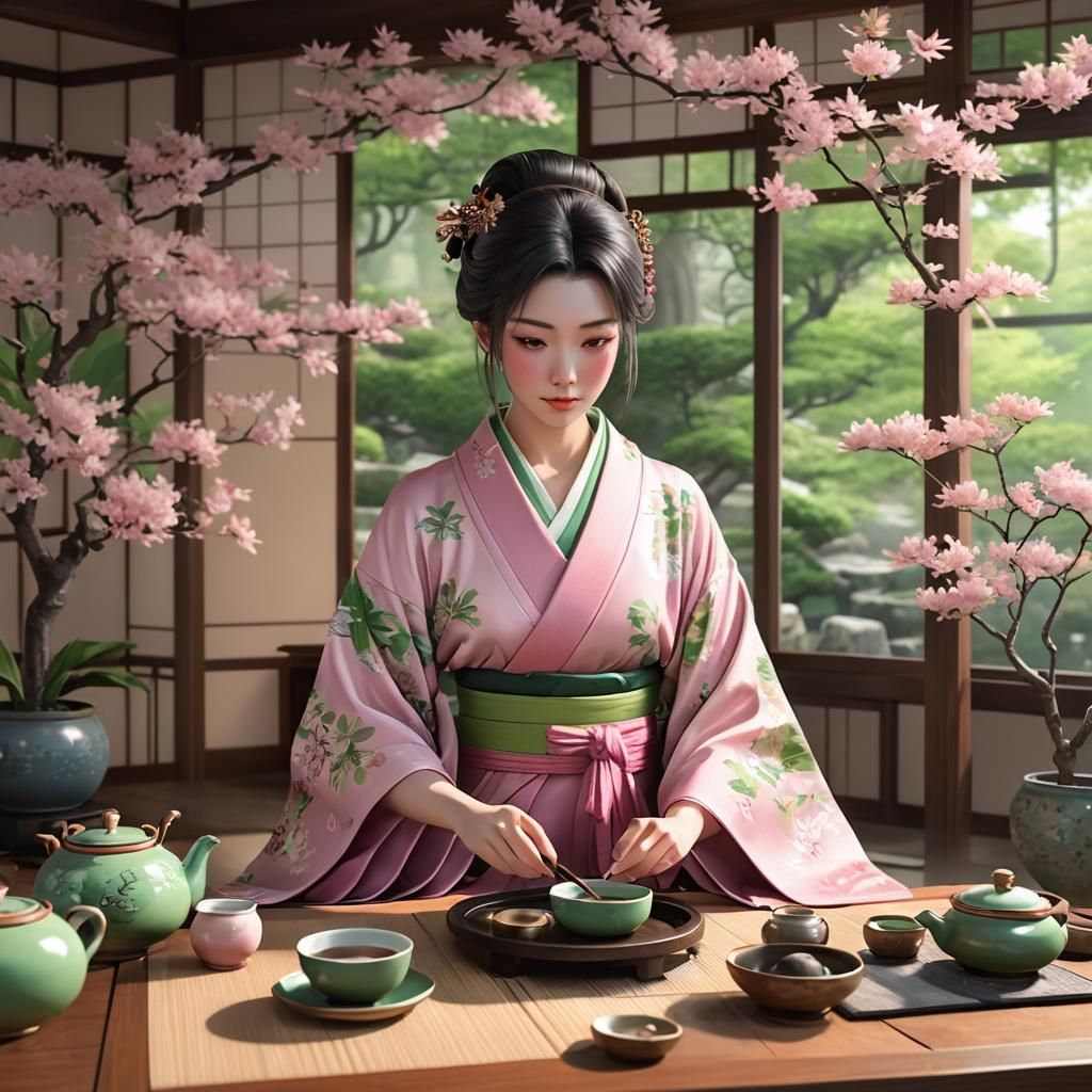 Dreamy Tea Ceremony in Anime Style