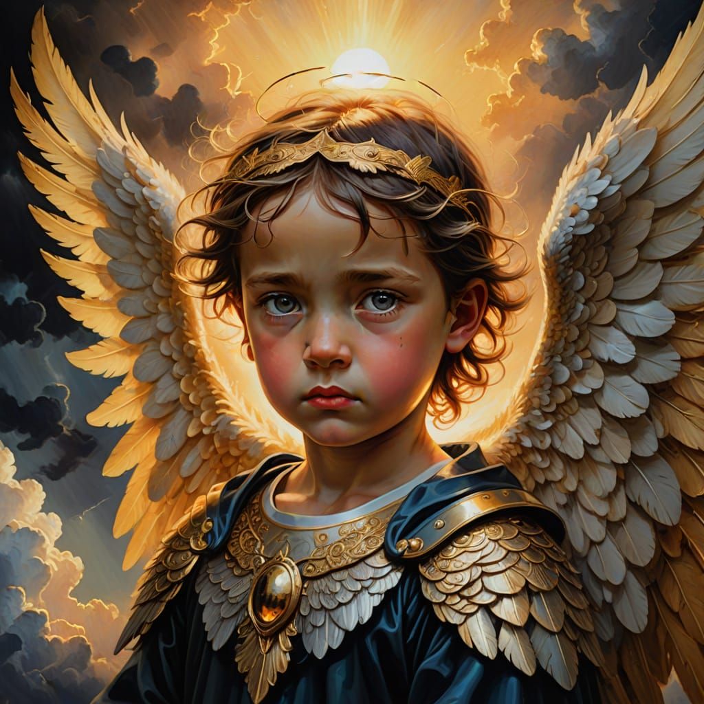 Surreal Cherubim Harassing Archangel in Golden Hour