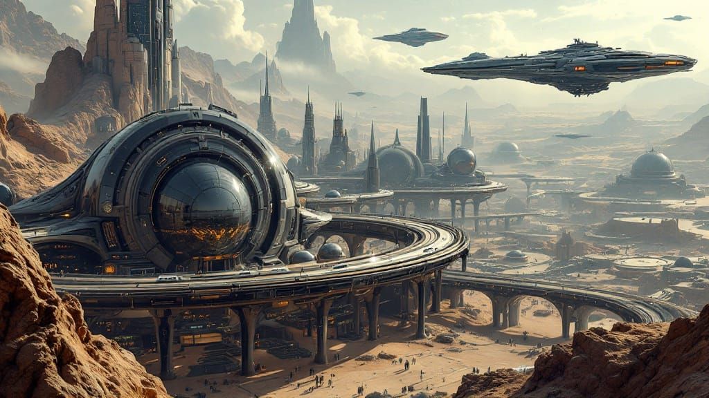 Cyberpunk Dystopian Metropolis with Dark Glass Architecture