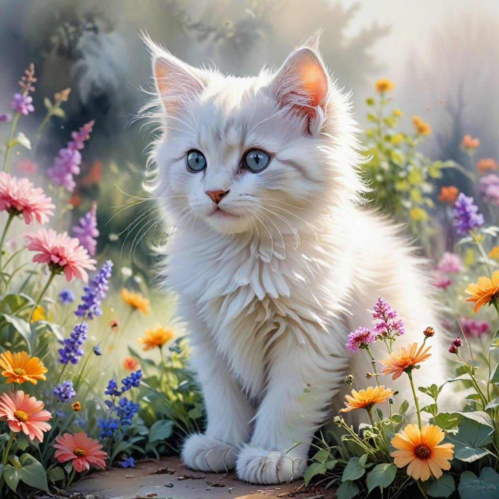 Whimsical Watercolor Garden Scene in Pastel Colors