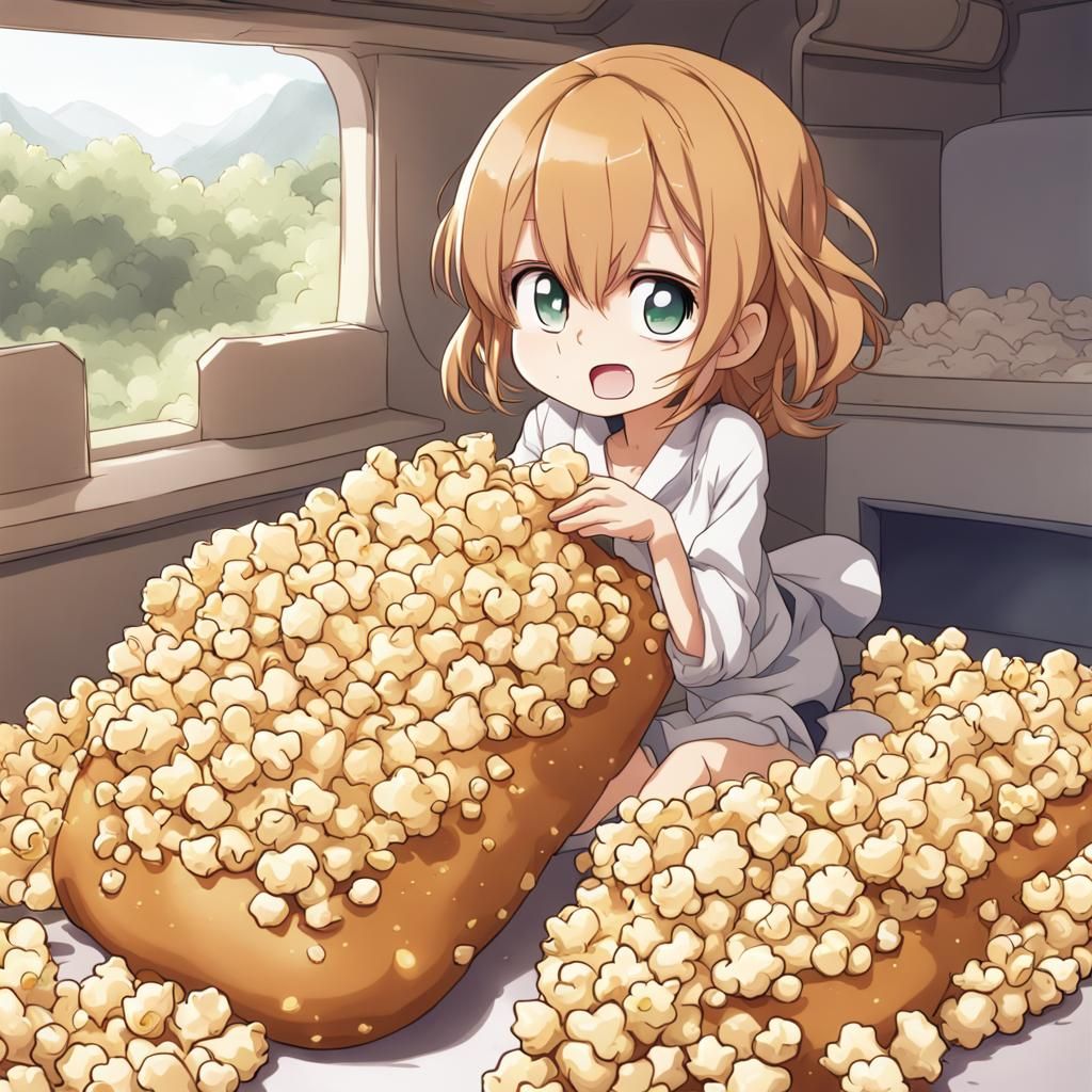 Caramel Popcorn Inside Bread in Anime Style