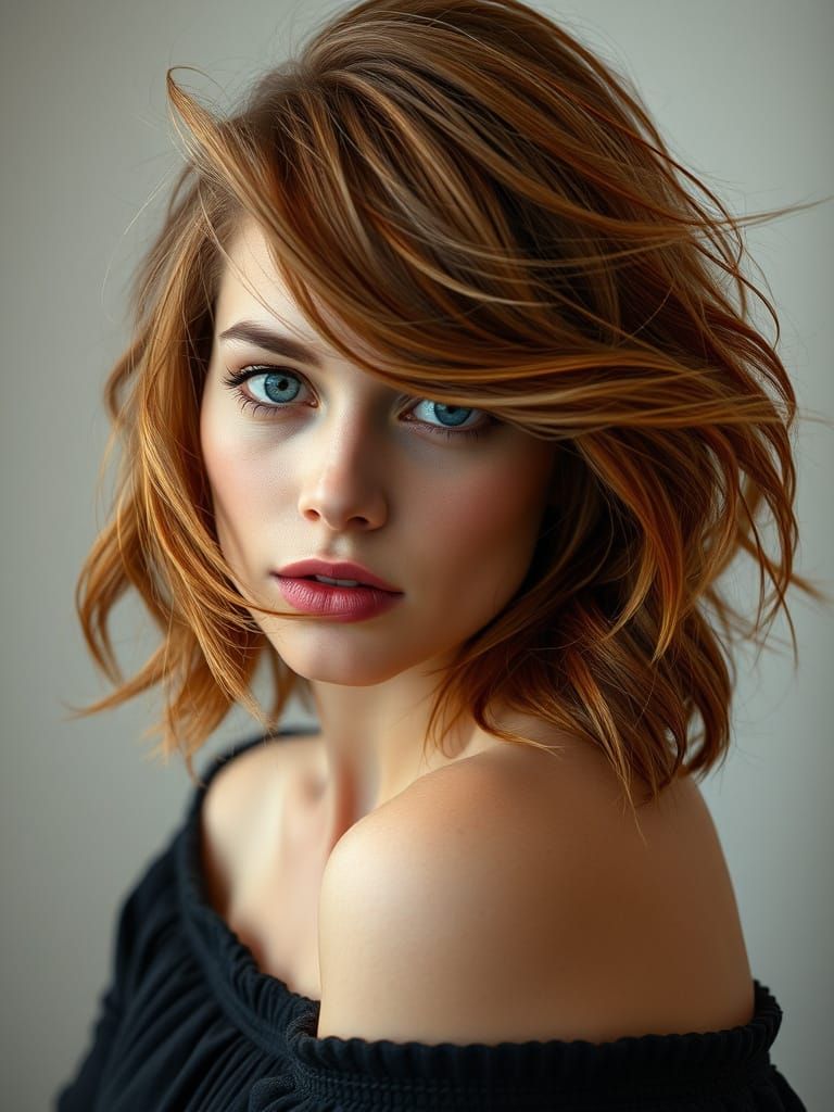 Sultry Auburn Beauty Windswept, Captured in Seductive Portra...