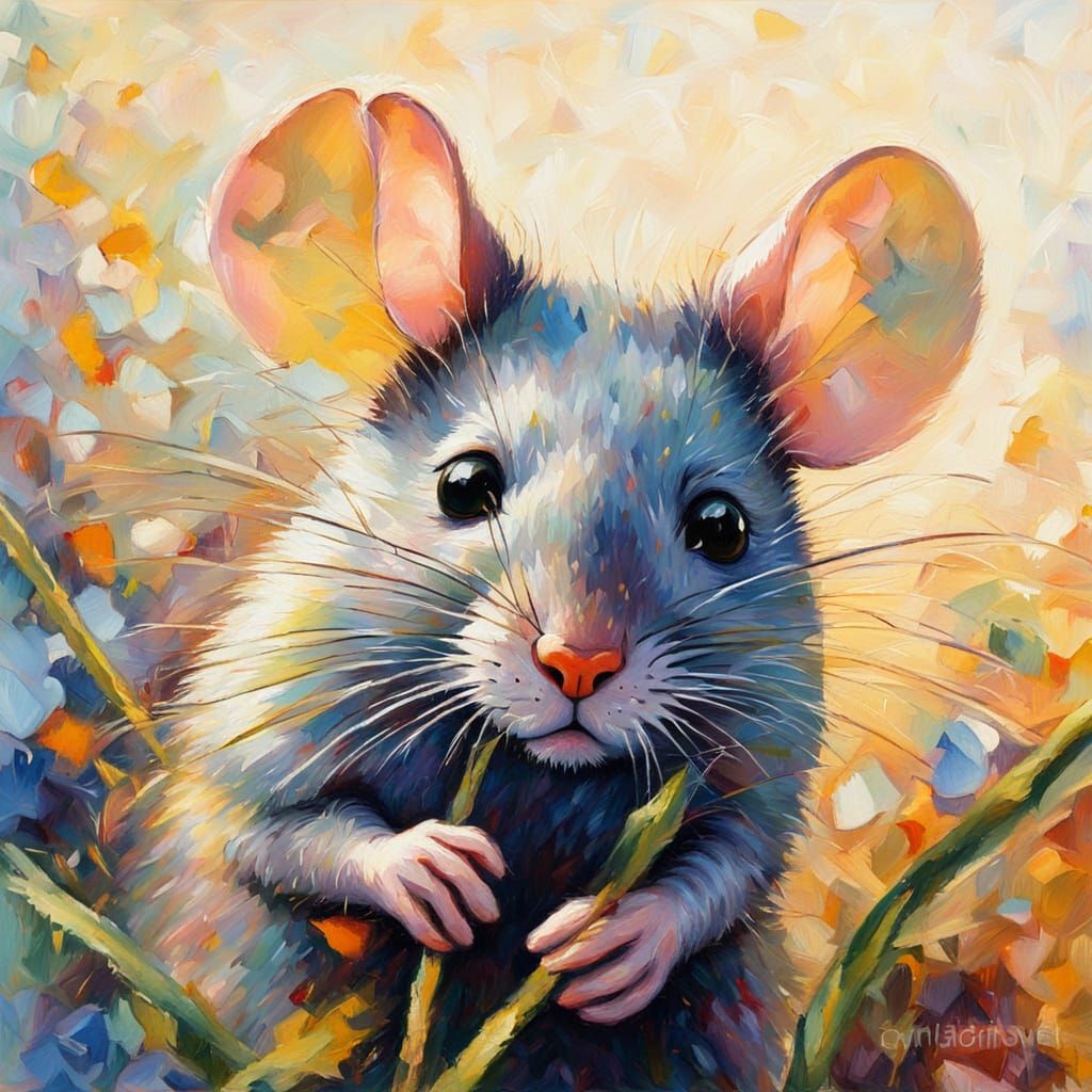 Shy Mouse Blushing in Neo-Impressionist Oil Painting