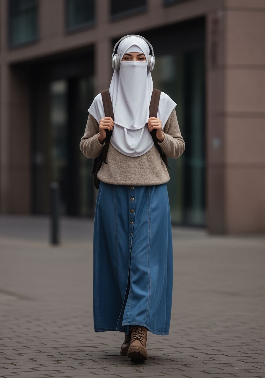 Niqabi Woman Walking in Hamburg in Fantasy Style