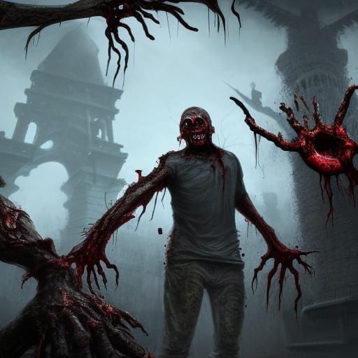 Rotting Zombie with Bloody Eyes: Detailed Matte Painting