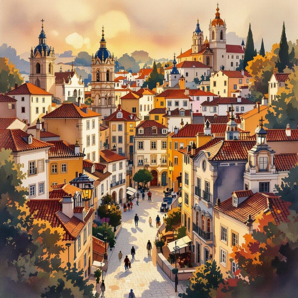 Coimbra's Whimsical Park in Watercolor Style