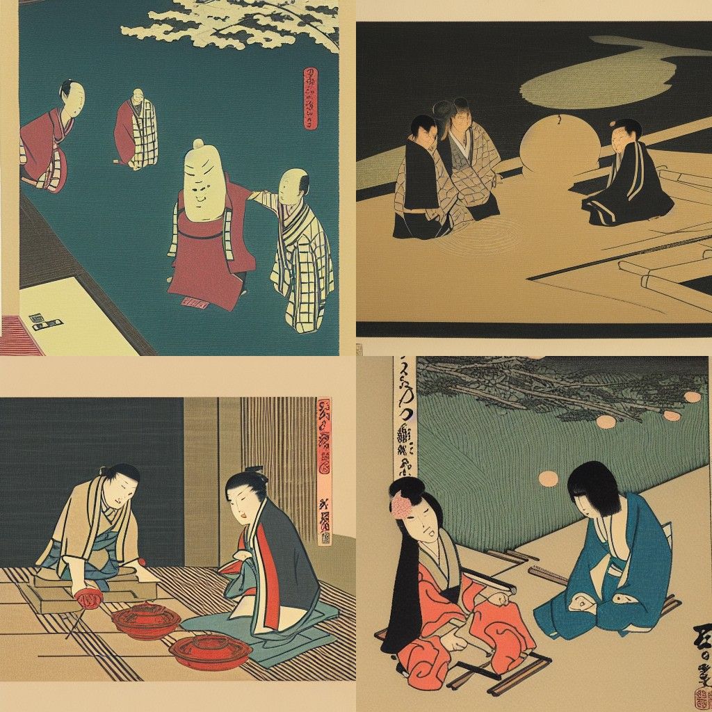 Humans Meet Aliens in Japanese Woodblock Style
