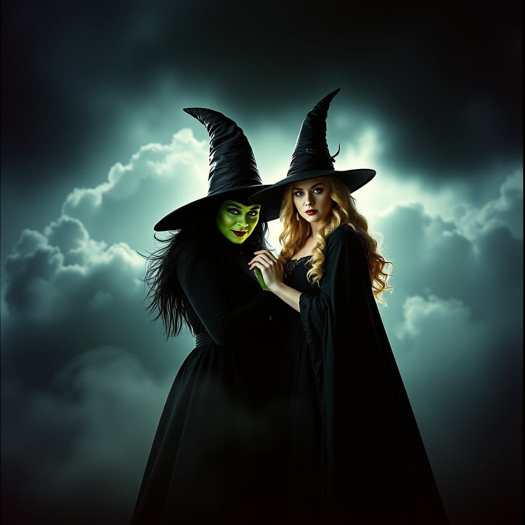 Wicked Witches Standoff in Cinematic Film Still