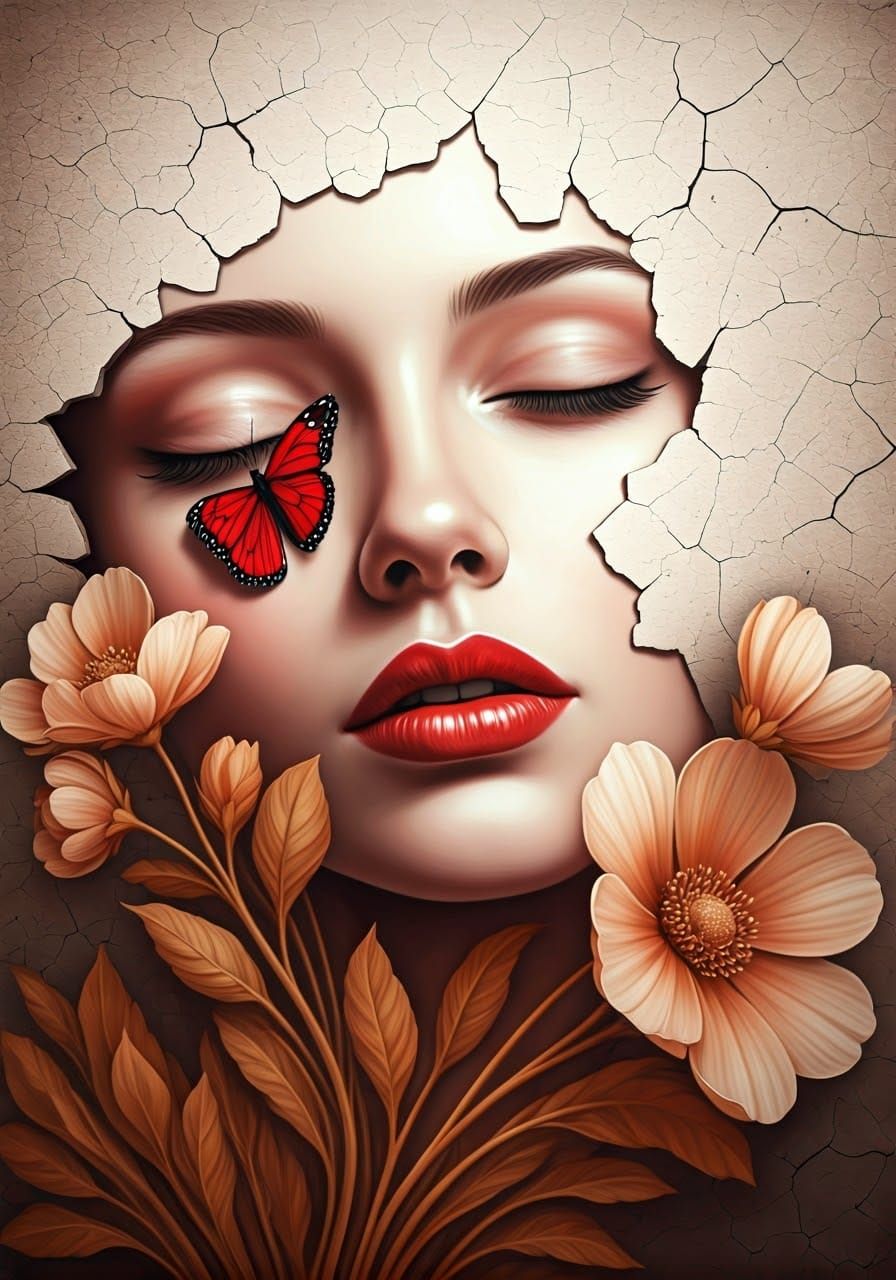 Ethereal Woman with Butterfly in Surrealist Style