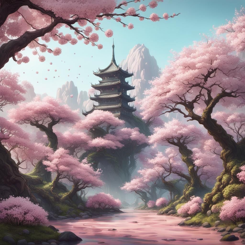 cherry blossom forest