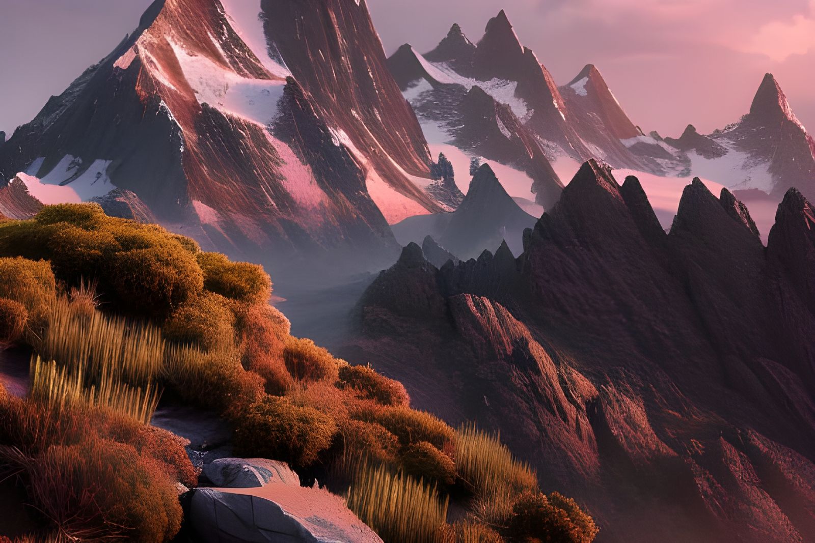 Carrion Crawler Hunter in Mountain Landscapes: Digital Art