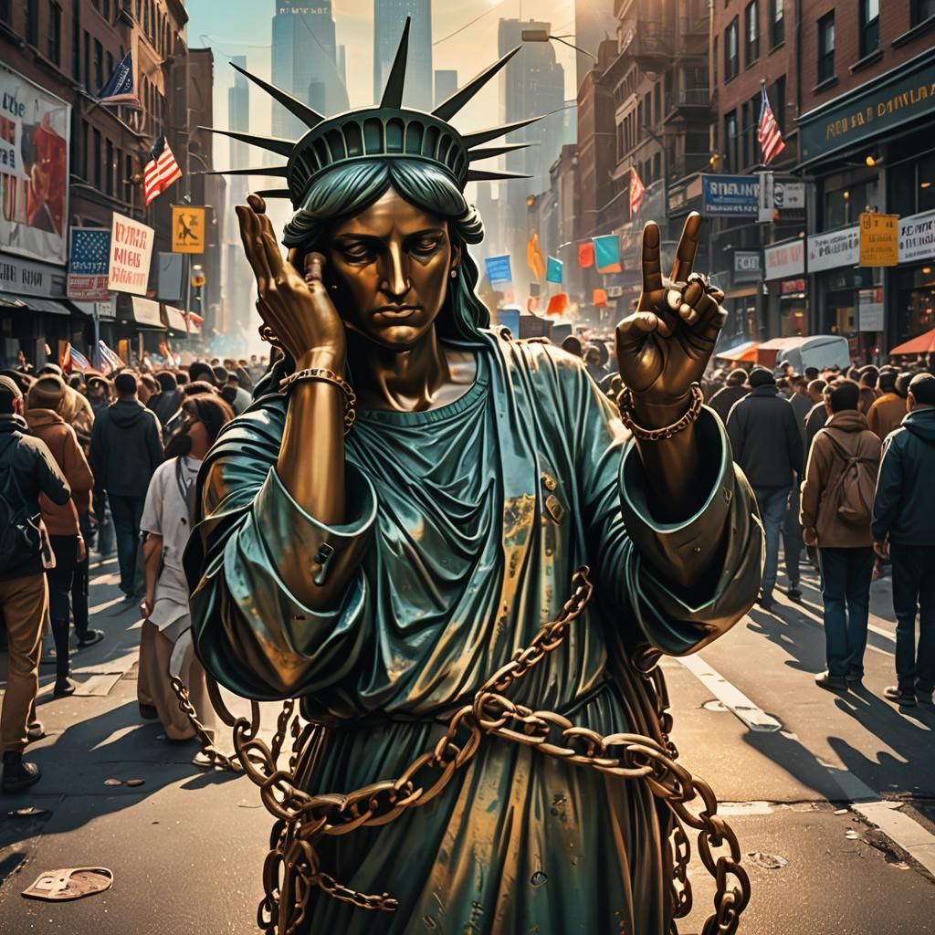 Statue of Liberty Street Protest in Fantasy Style