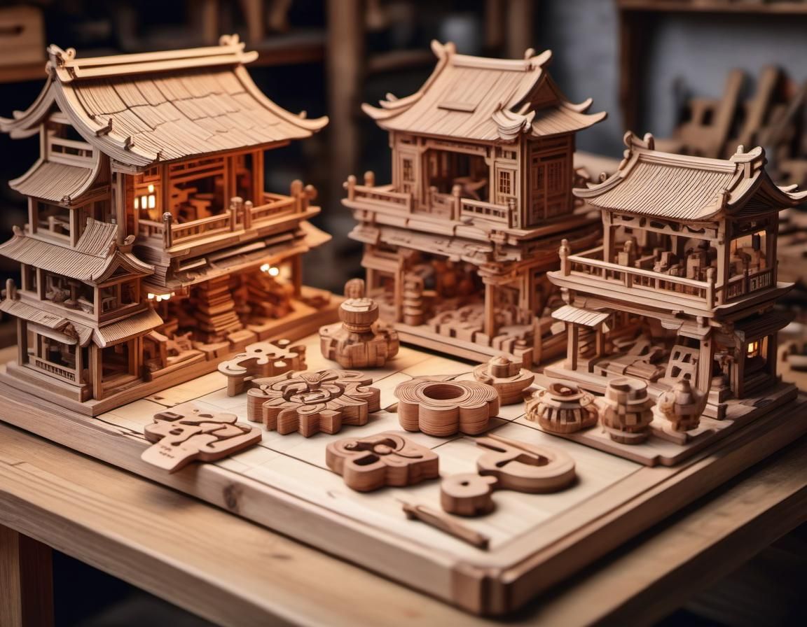 Intricate Wooden Puzzles in Woodworker's Shop