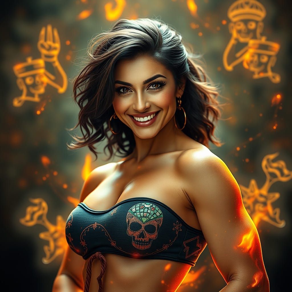 Confident Woman Radiates Power in Acid-Etched Glass Aura