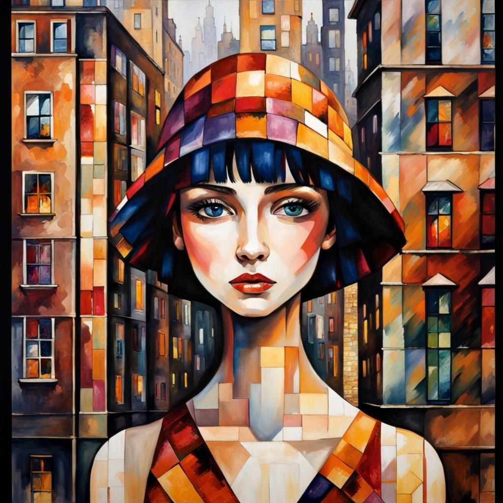 Girl in Maximalist Style Cityscape