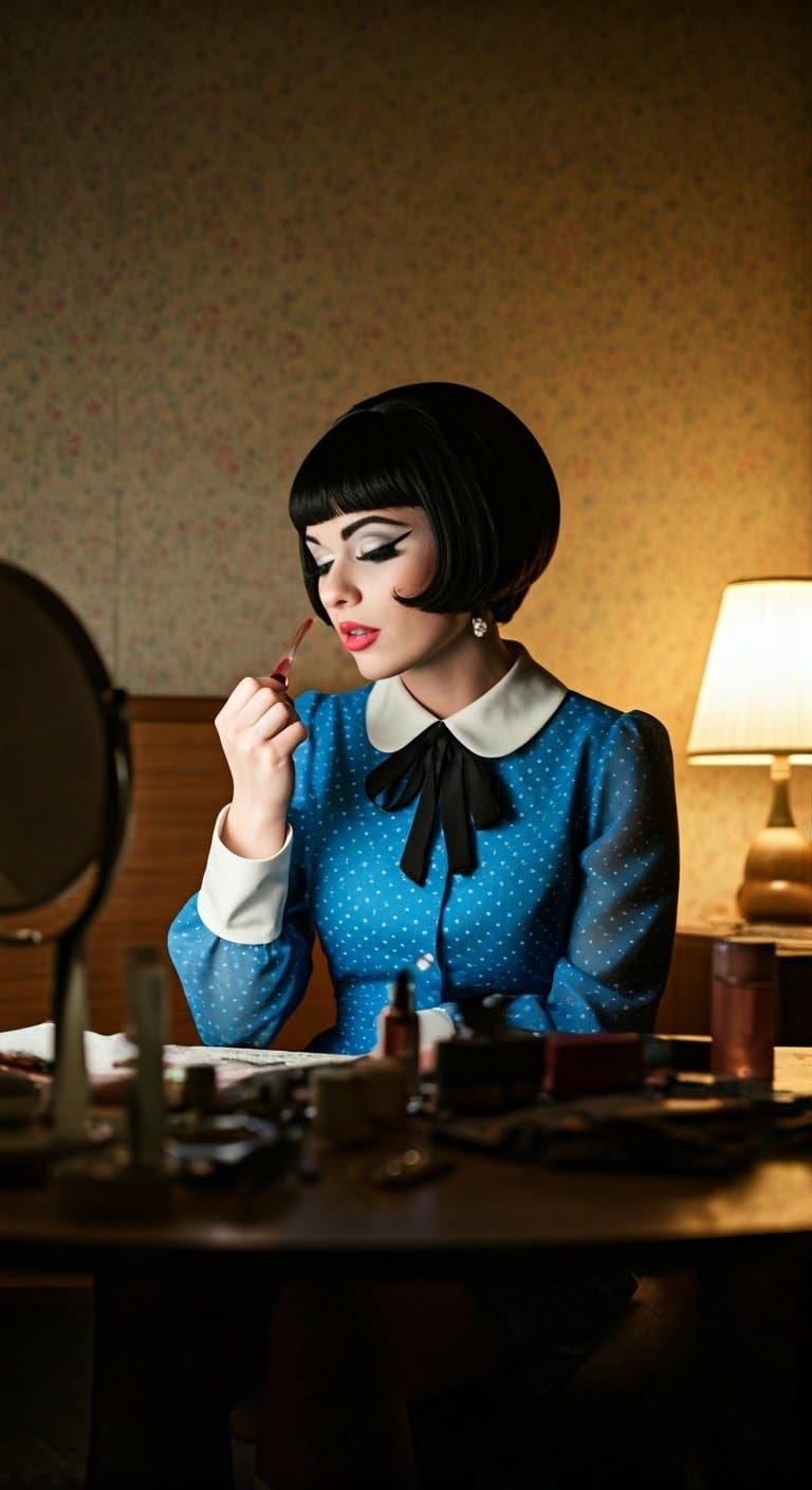 Mod Girl's Intimate Moment in Retro motel Room