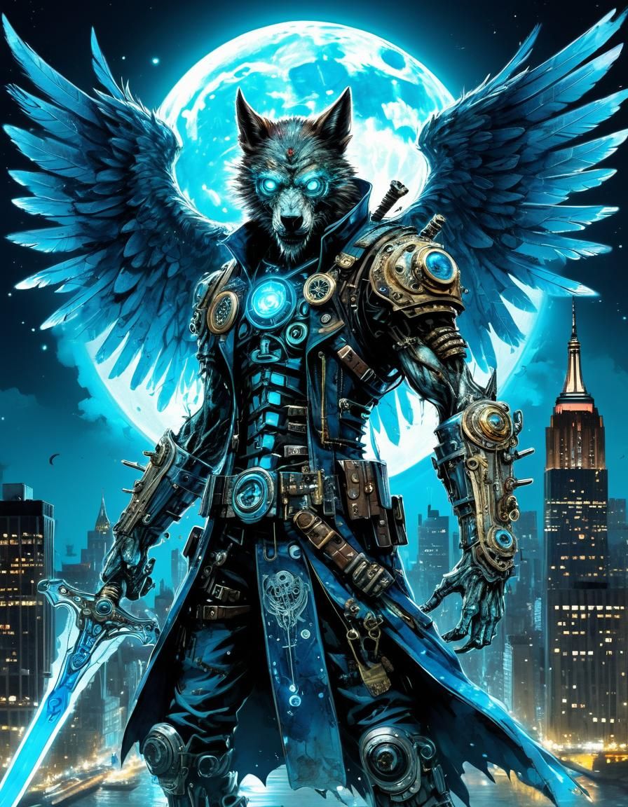 Steampunk Zombie Werewolf with Angel Wings