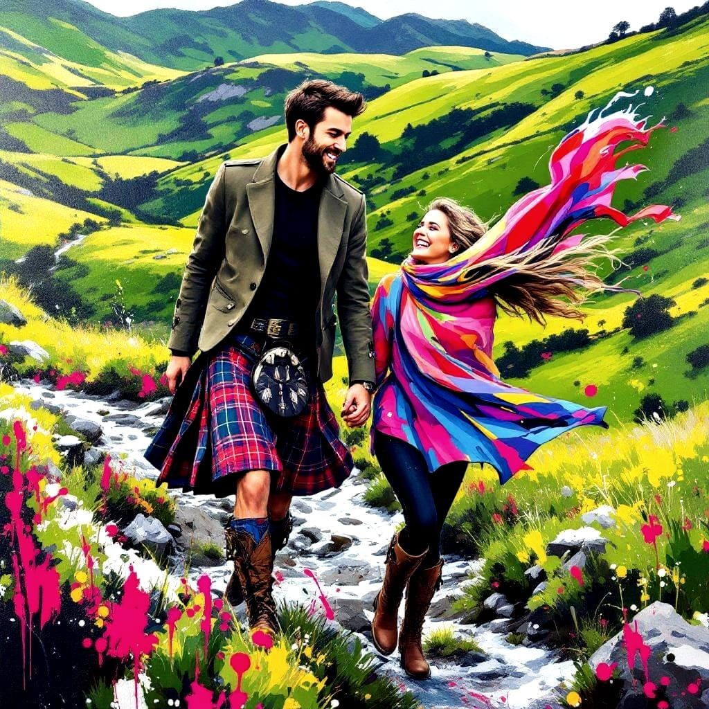 Stylish Couple Exploring the Scottish Highlands