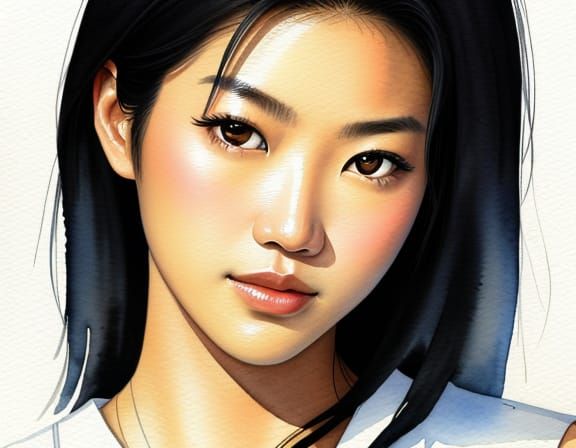 Minimalist Watercolor Portrait of Young Actress