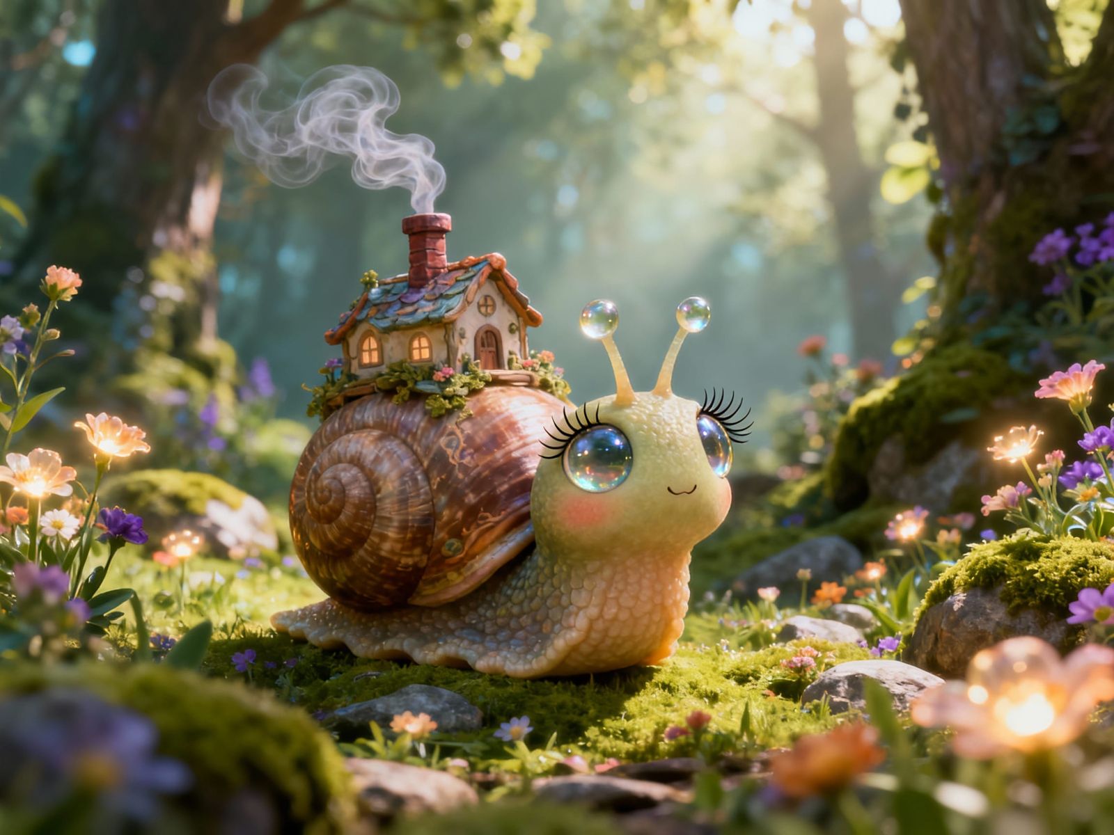 Adorable Snail in Enchanted Forest Fantasy Art