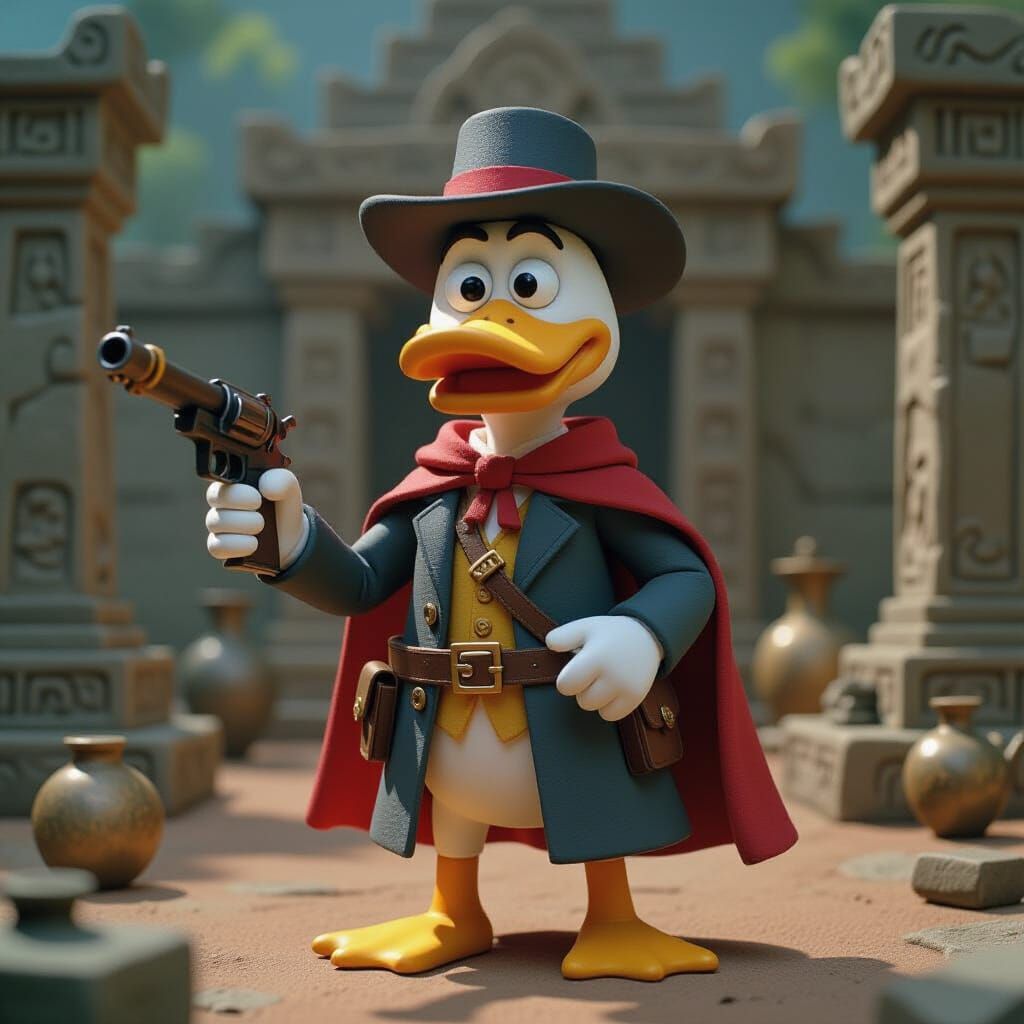 Claymation Masked Duck Superhero Adventurer in Ardman Style