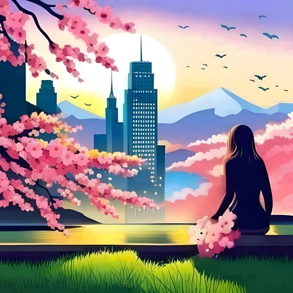 Blossom Cherry Tree at Sunrise: Realistic Photography