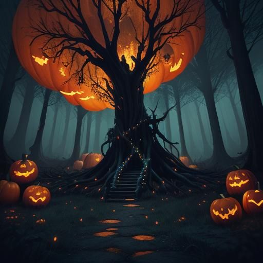 Eerie Witch in Mystical Forest: A Dark Fantasy Painting