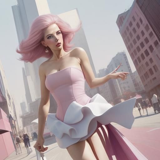 Multitasking Woman Portrait in Pink and Magenta