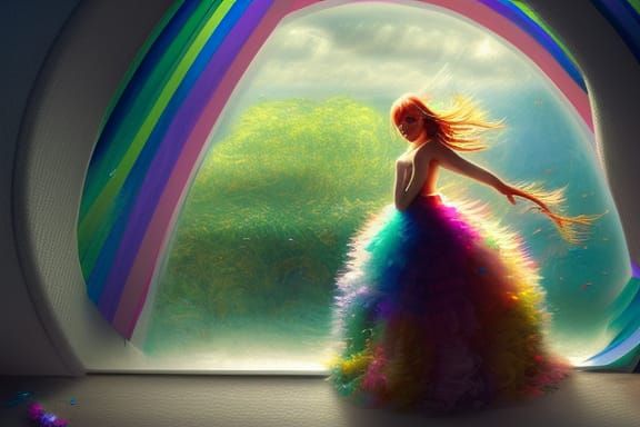 Girl Plays with Rainbow in Hyperdetailed Digital Art