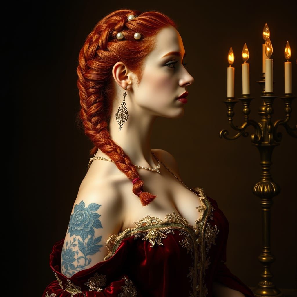 Noblewoman in Profile with Braided Red Hair