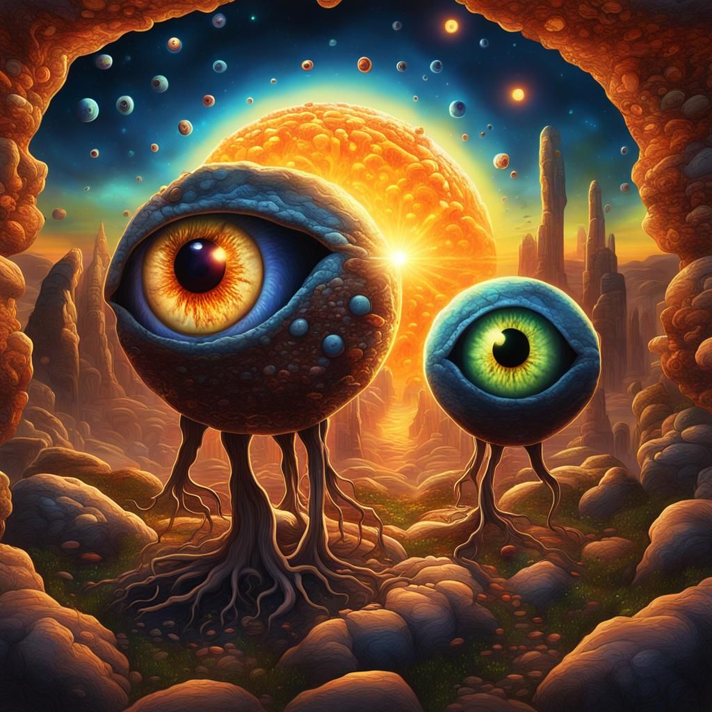 Surreal Eyeballs Emerge from Starfield Portals