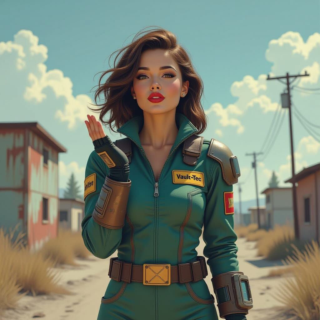 Retrofuturistic Fallout Girl in Post-Apocalyptic Scene