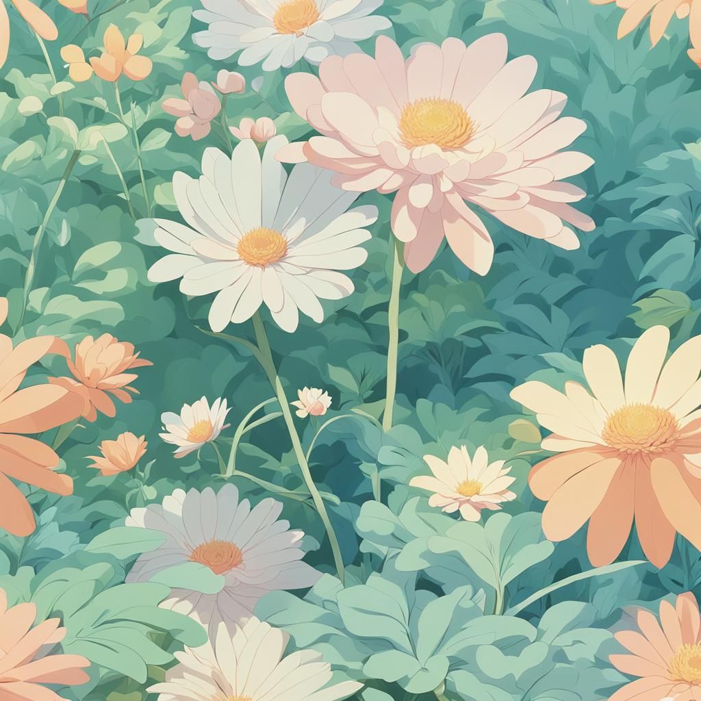 Minimalist Pastel Flower Pattern Inspired by Studio Ghibli