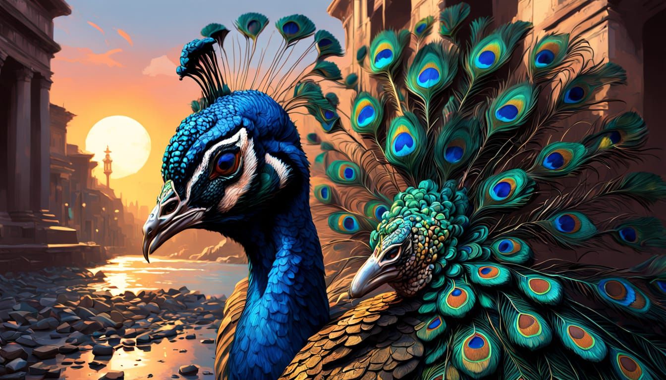 Ancient Roman Mosaic Peacock Portrait