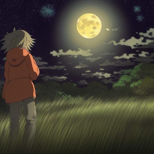 Kitsune Gazing at Moon: Studio Ghibli Anime Visual