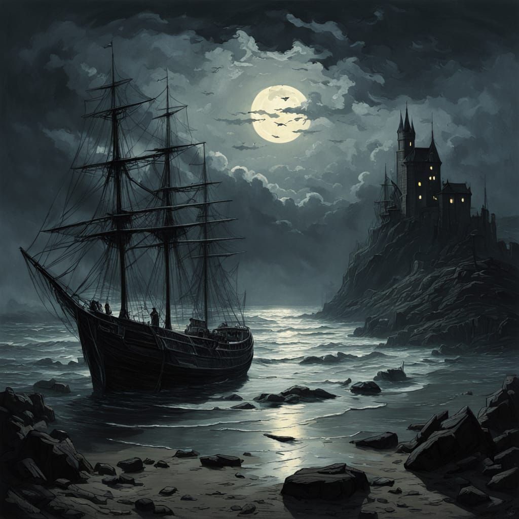 Surreal Coastal Nightmare in Dark Impressionist Style