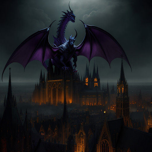 Epic Gothic City Under Siege by a Majestic Evil Dragon in Cy...