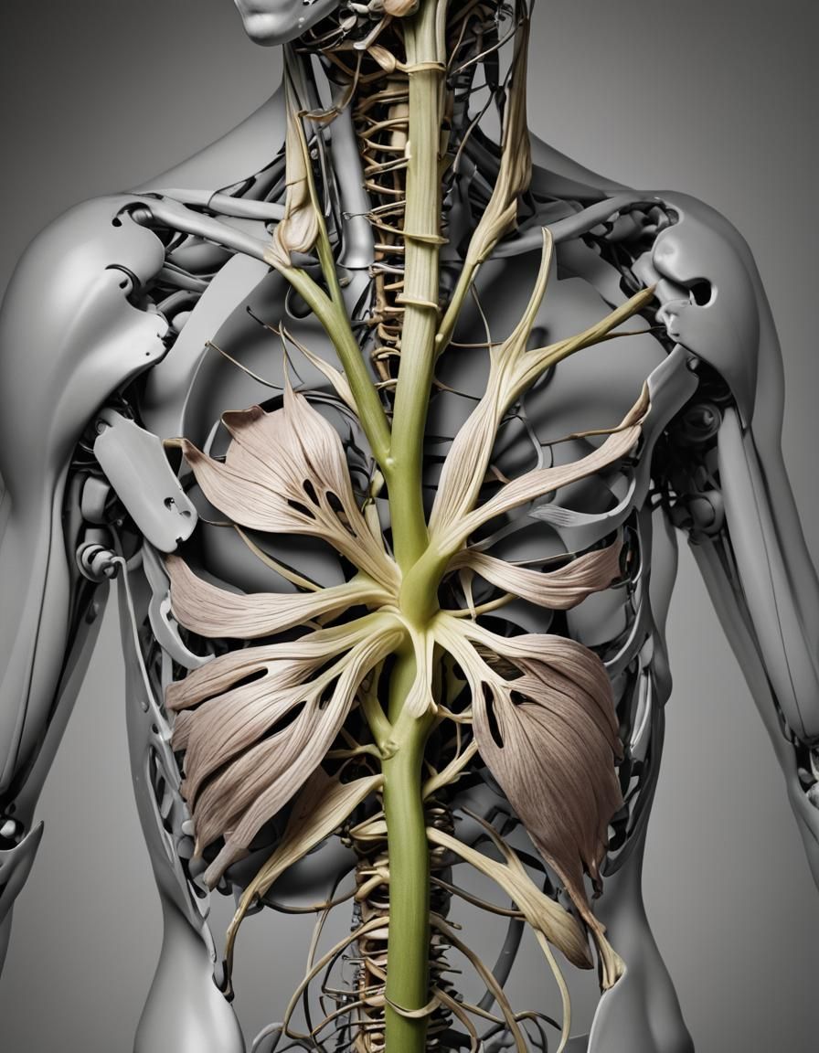 Surreal Flower Stem Merging Into Human Torso