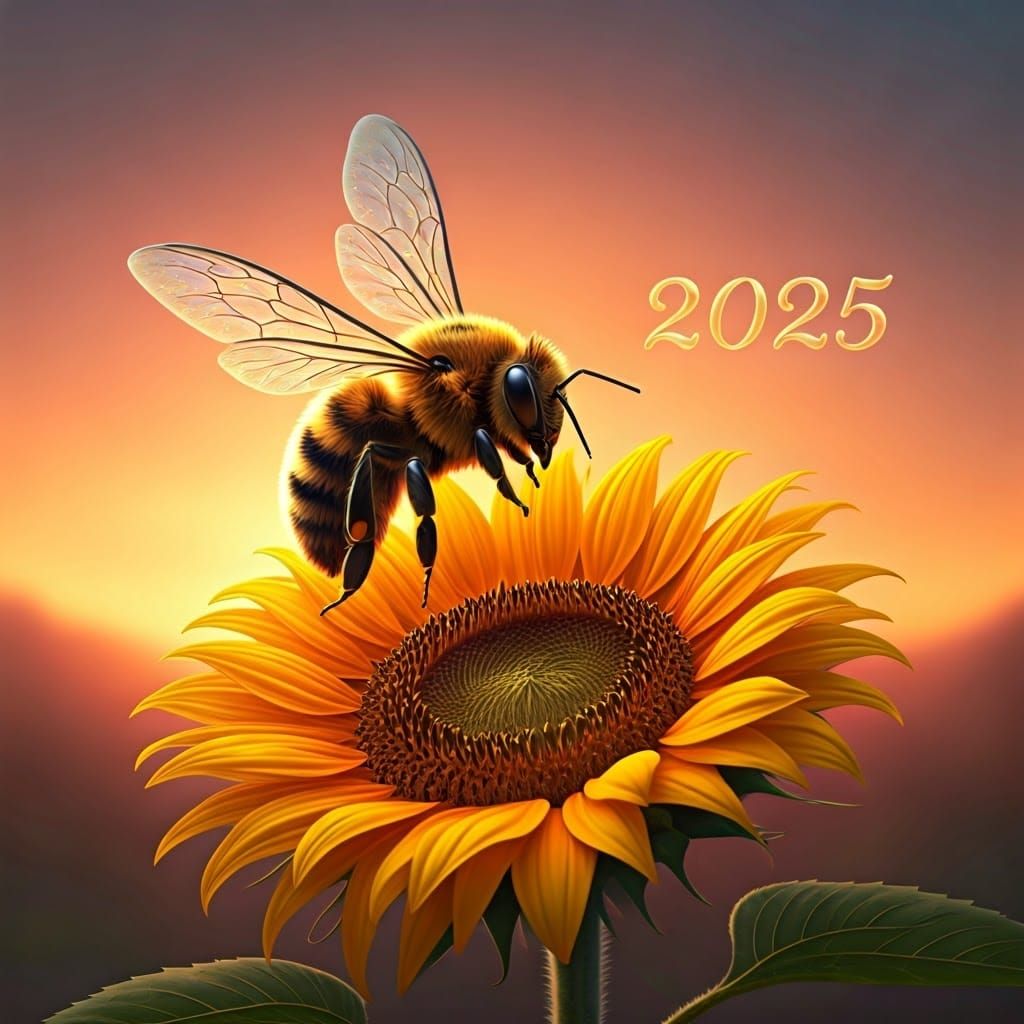 Shimmering Bee in a Dreamlike Sunflower Landscape