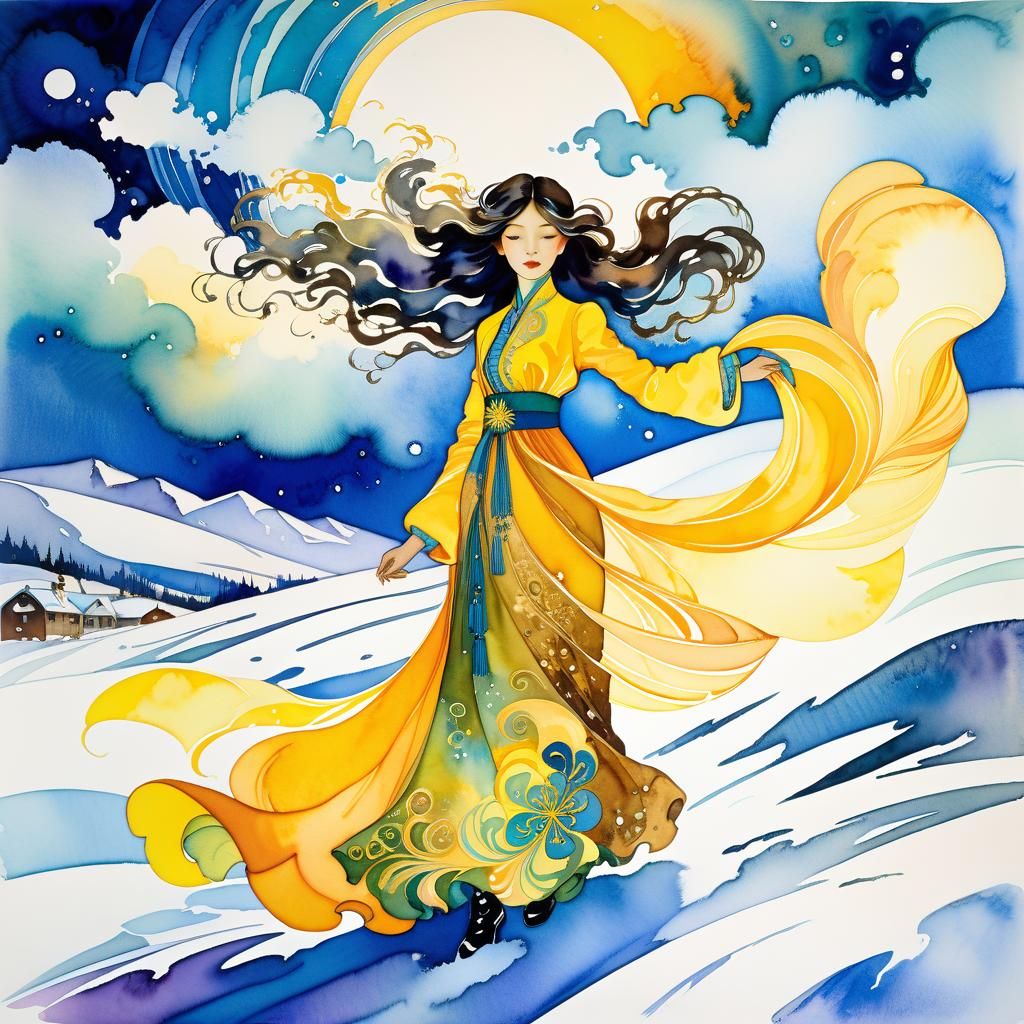 Arctic Landscape in Ethereal Watercolor Style